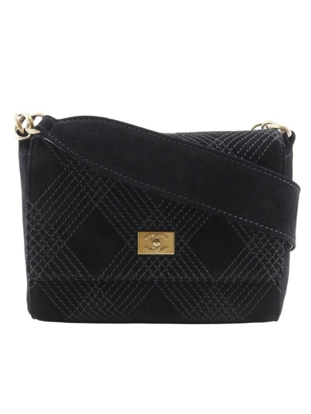 Chanel Wild Stitch Suede Black Shoulder Bag